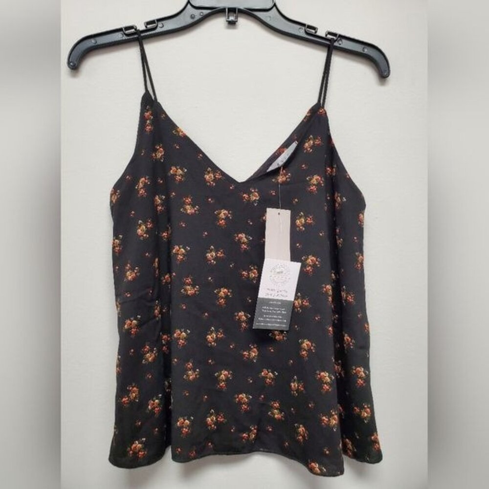 Gaze Black Flower Print Tank Top XS